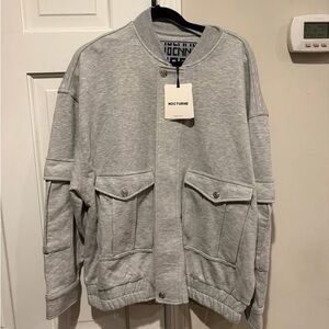 NWT Nocturne Light Gray Utility Bomber Cotton Jacket, M-L